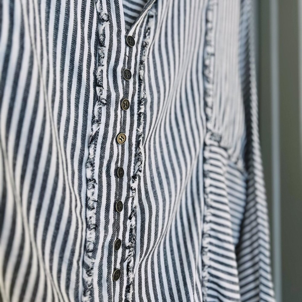 Oversized Striped Button Down • Normcore Minimal • Indie Sleaze Layering Top - Picture 4 of 7
